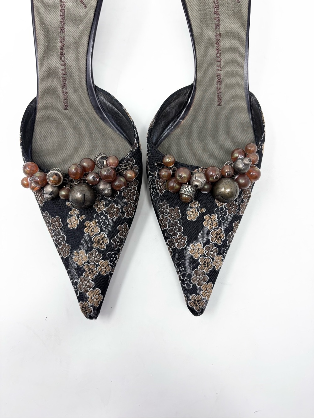 Vintage Giuseppe Zanotti Floral Jacquard Embellished Mule Heels Jeweled size 38 - Picture 3 of 8